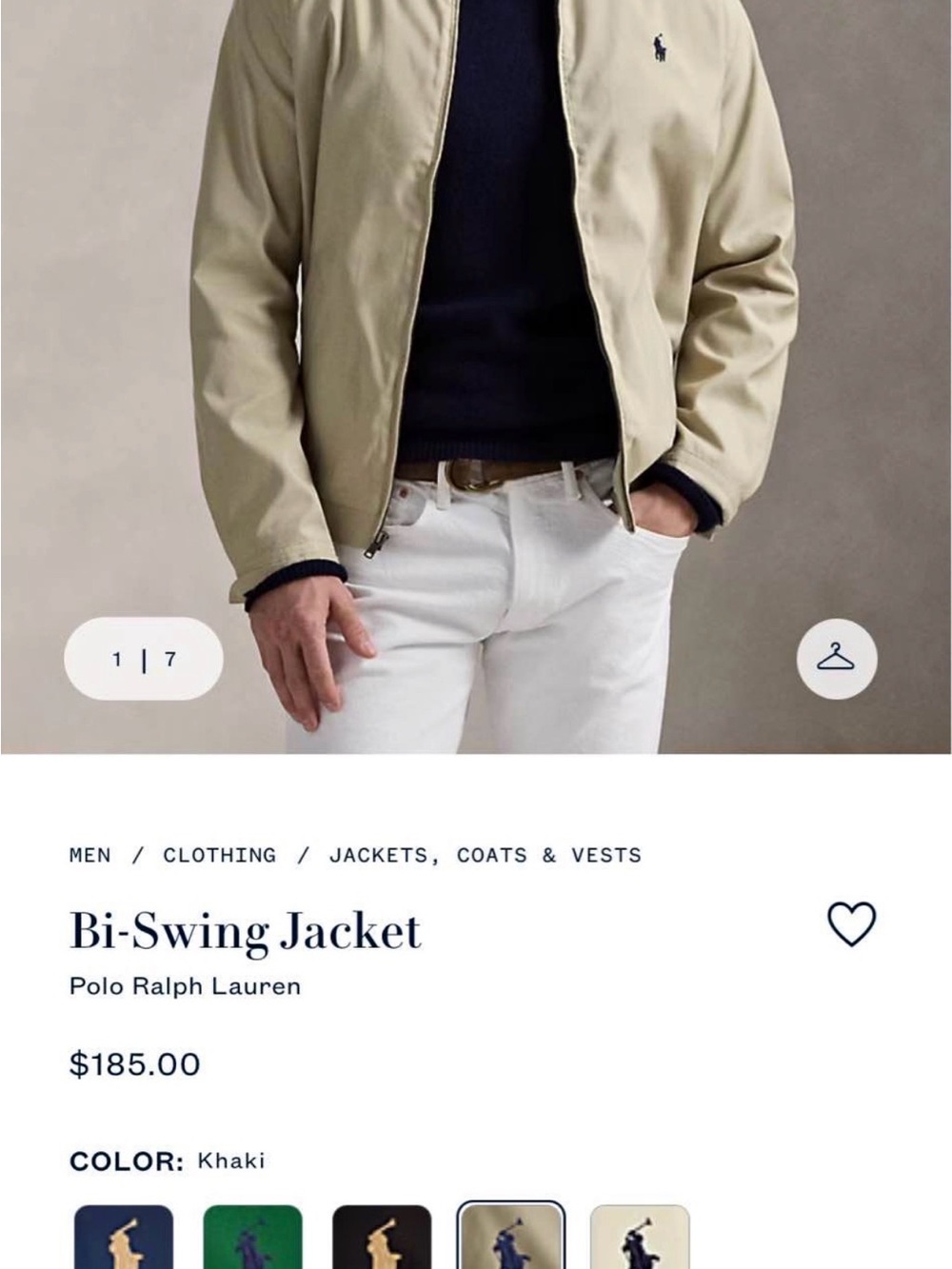 Polo by Ralph Lauren Khaki Bomber Jacket with Navy Polo Logo